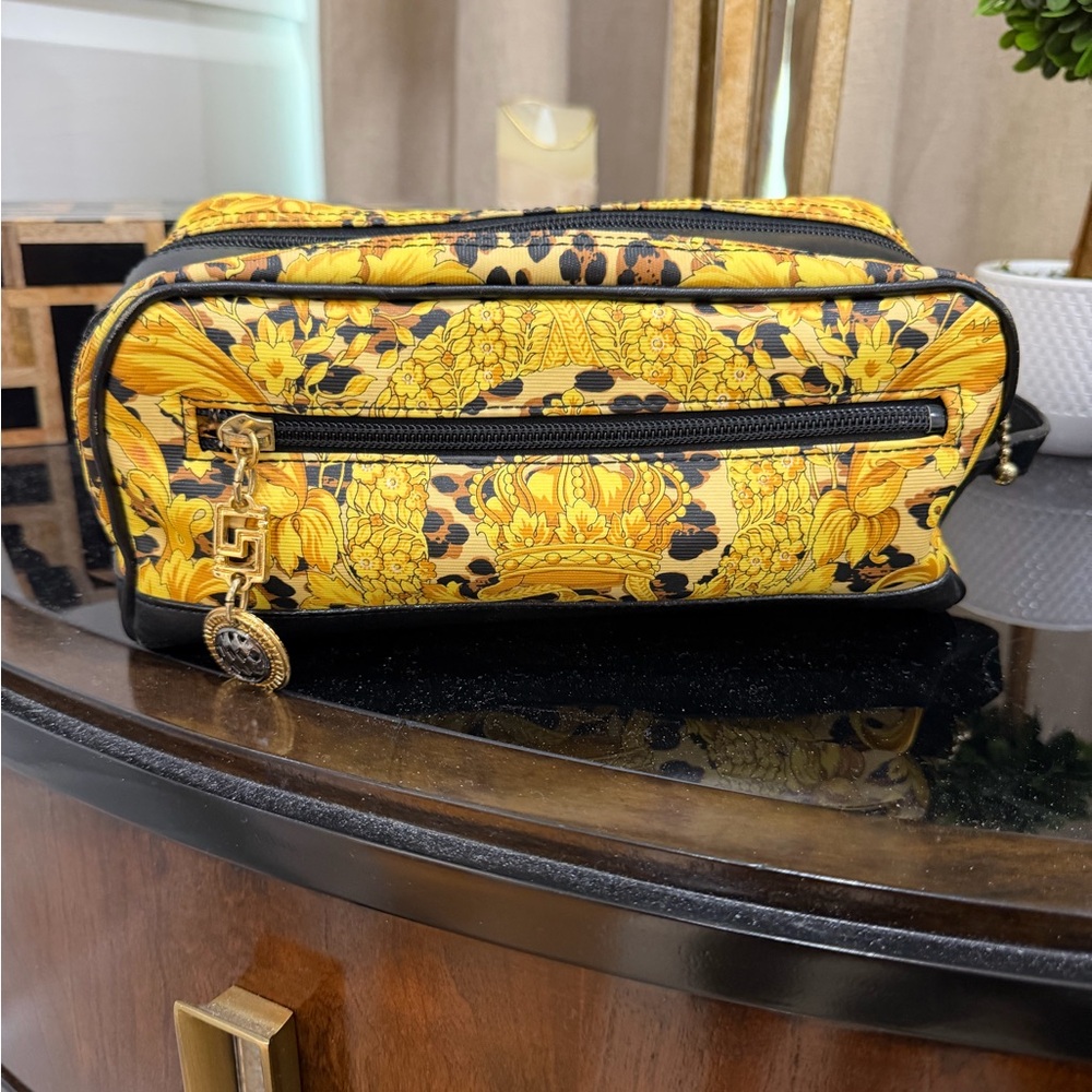 Versace Yellow Gold Satin-Lined Cosmetic Pouch